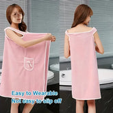 1PC Wearable Bath Towel - Cute Bow Soft Shower Skirt for Women, Adjustable Bath Robe with Pocket for Home & Travel - Himpall